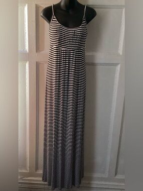 Calvin Klein Black and White Striped Maxi Dress — Spaghetti Strap